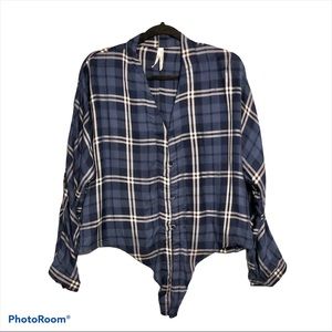 Girl Crazy Tie Waist Shirt Blue Womens Large